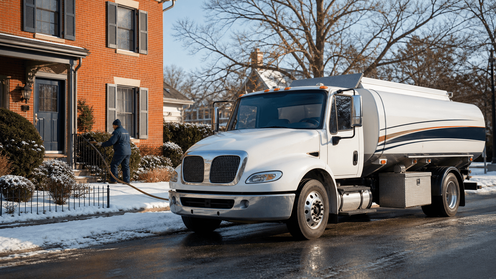 Heating oil delivery truck at a Lancaster home
